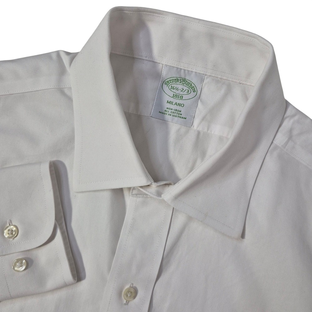 Brooks Brothers Dress Shirt 16.5 2/3 Milano White Cotton Non-Iron 1818 Office